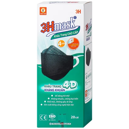 Khẩu trang 4 lớp Vĩnh Tiến 4D 3Hmask màu đen (20 cái) ngăn khói bụi, vi khuẩn