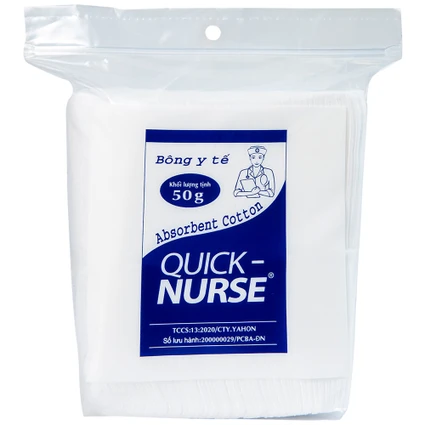 Bông gòn cắt miếng Quick Nurse 6x6 50g dùng cho vết thương ngoài da, sát trùng, vệ sinh