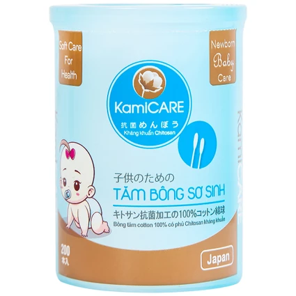 Tăm bông KamiCare hộp tròn dành cho trẻ em từ sơ sinh (200 que)