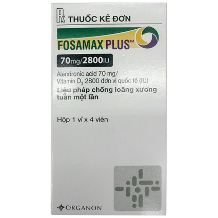 Thuốc Fosamax Plus 70mg/2800IU Organon điều trị loãng xương sau mãn kinh ở phụ nữ (1 vỉ x 4 viên)