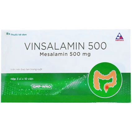 Thuốc Vinsalamin 500 Vinphaco điều trị viêm loét đại trực tràng chảy máu, bệnh Crohn (3 vỉ x 10 viên)