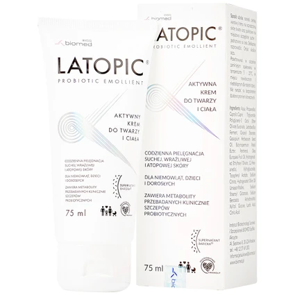 Kem bôi dưỡng ẩm, dịu da Latopic Probiotic Emollient Active Face And Body cream 75ml
