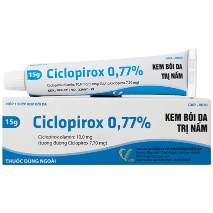 Kem bôi da Ciclopirox 0,77% VCP điều trị nấm da chân, nấm da đùi và nấm da toàn thân (15g)