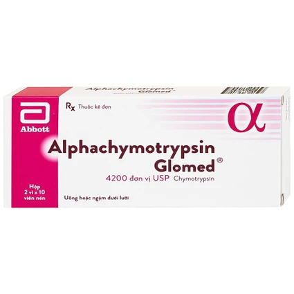Thuốc Alphachymotrypsin Glomed Abbott điều trị phù nề sau chấn thương, phẫu thuật, bỏng (2 vỉ x 10 viên)