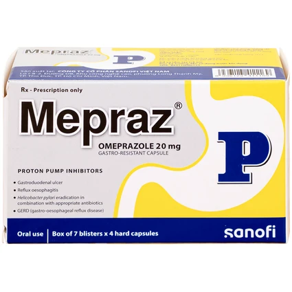 Viên nang cứng Mepraz 20mg Sanofi điều trị loét dạ dày tá tràng, viêm ...