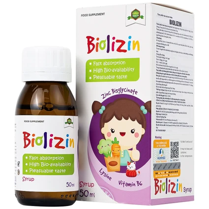 Siro bổ sung kẽm, lysine và vitamin B6 cho trẻ Biolizin (50ml)