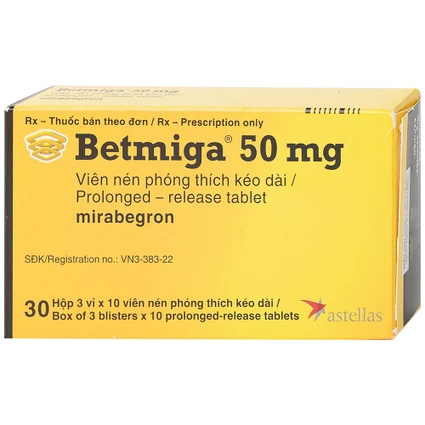 Thuốc Betmiga 50mg Astellas điều trị triệu chứng tiểu gấp (3 vỉ x 10 viên)
