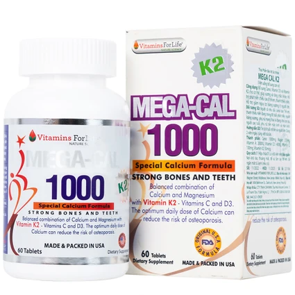 Viên uống bổ sung canxi, chống loãng xương Mega-Cal 1000 Vitamins For Life (60 viên)