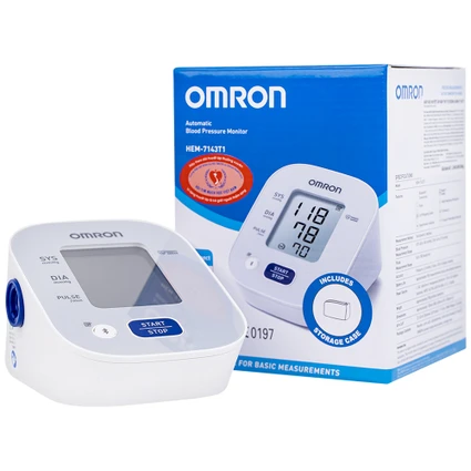 Máy đo huyết áp bắp tay Omron HEM 7143T1 hỗ trợ đo huyết áp, nhịp tim