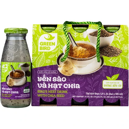 Nước Yến Sào Và Hạt Chia Greenbird (6 chai x 185ml)