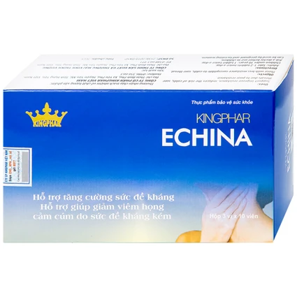 Viên uống hỗ trợ tăng cường sức đề kháng, giúp giảm nguy cơ cảm cúm, viêm họng Echina Kingphar (3 vỉ x 10 viên)