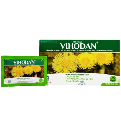 Viên ngậm Vihodan TW3 giúp nhuận phế, hỗ trợ giảm ho, giúp giảm đờm, giảm đau họng (20 vỉ x 5 viên)