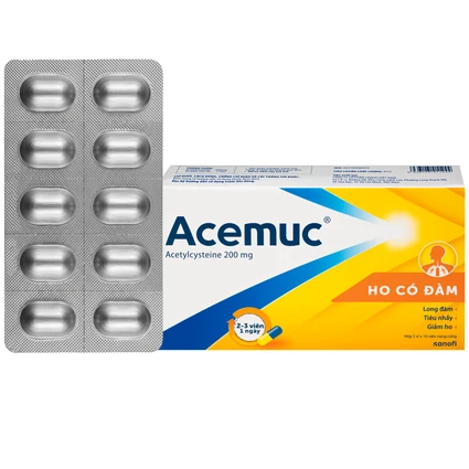 Thuốc Acemuc 200mg Sanofi long đàm, tiêu nhầy, giảm ho (3 vỉ x 10 viên)