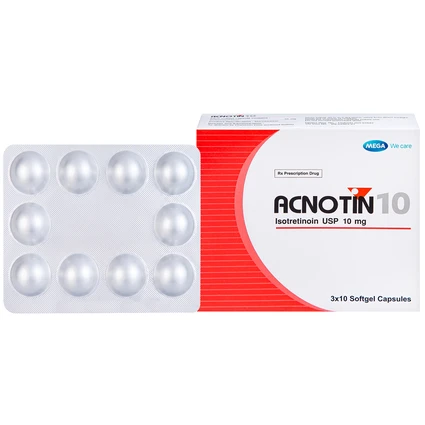 Thuốc Acnotin 10mg MEGA We care điều trị mụn trứng cá nặng (3 vỉ x 10 viên)