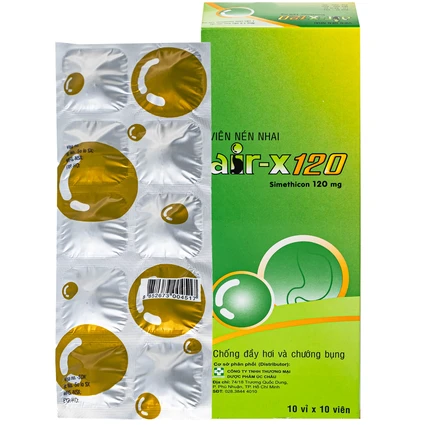 Viên nhai AIR-X 120 chống đầy hơi và chướng bụng (10 vỉ x 10 viên)