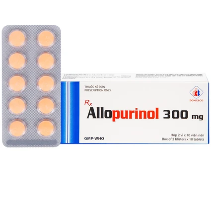 Thuốc Allopurinol 300mg Domesco điều trị tăng acid uric máu, sỏi thận (2 vỉ x 10 viên)