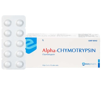 Thuốc Alpha-Chymotrypsin Euvipharm điều trị phù nề sau chấn thương, phẩu thuật, bỏng (2 vỉ x 10 viên)