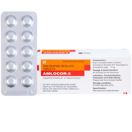 Thuốc Amlocor-5 Torrent điều trị tăng huyết áp, đau thắt ngực (3 vỉ x 10 viên)