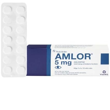 Thuốc Amlor 5mg Tablets Viatris điều trị tăng huyết áp, đau thắt ngực (3 vỉ x 10 viên)