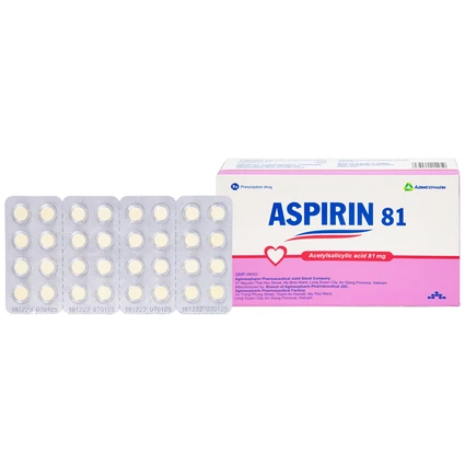 Thuốc Aspirin 81 Agimexpharm phòng ngừa nhồi máu cơ tim, đột quỵ (20 vỉ x 10 viên)