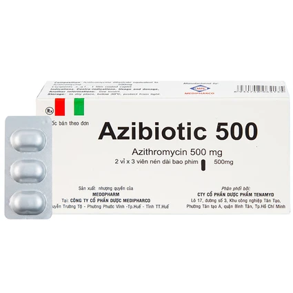 Thuốc Azibiotic 500 Medipharco điều trị nhiễm khuẩn (2 vỉ x 3 viên)