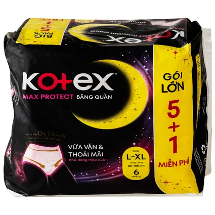 Băng vệ sinh dạng quần Kotex Max Protect size L-XL (5+1) miếng