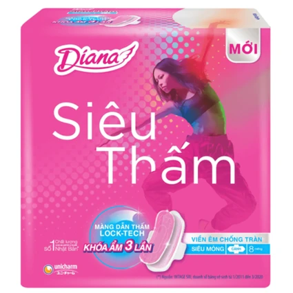 Băng vệ sinh Diana 23cm Unicharm siêu thấm siêu mỏng cánh (8 miếng)