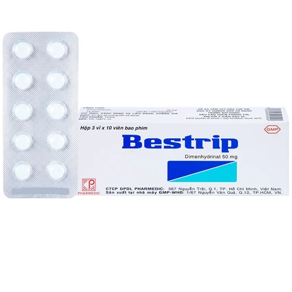 Thuốc Bestrip 50mg Pharmedic phòng và điều trị các chứng buồn nôn do say tàu xe (3 vỉ x 10 viên)