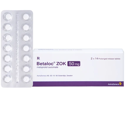 Thuốc Betaloc Zok 50mg AstraZeneca điều trị tăng huyết áp (2 vỉ x 14 viên)