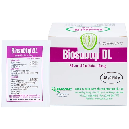 Men tiêu hoá sống Biosubtyl DL Davac điều trị tiêu chảy, viêm đại tràng, rối loạn tiêu hoá (25 gói)