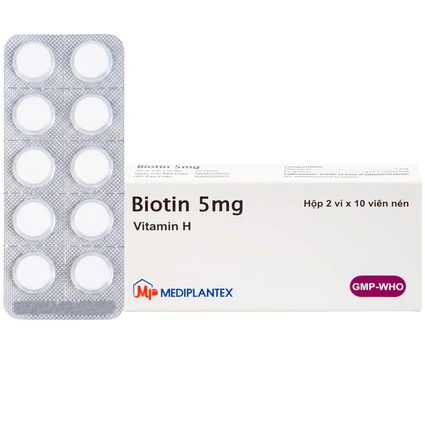 Thuốc Biotin 5mg Mediplantex điều trị thiếu hụt biotin (2 vỉ x 10 viên)