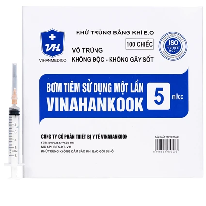Bơm tiêm 5ml/cc 25G Vinahankook dùng một lần (100 cái)