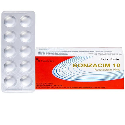 Thuốc Bonzacim 10 Celogen Pharma giảm cholesterol toàn phần (3 vỉ x 10 viên)