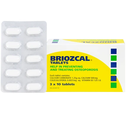 Thuốc Briozcal Bridge Healthcare dự phòng và điều trị thiếu hụt calci, vitamin D3 (3 vỉ x 10 viên)