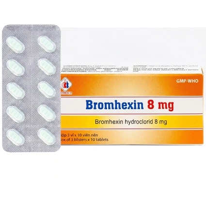 Thuốc Bromhexin 8mg Domesco điều trị rối loạn tiết dịch phế quản trong viêm phế quản cấp tính (3 vỉ x 10 viên)