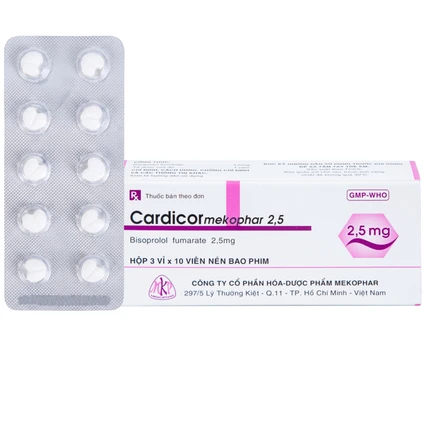 Thuốc Cardicor Mekophar 2.5 điều trị tăng huyết áp, đau thắt ngực (3 vỉ x 10 viên)