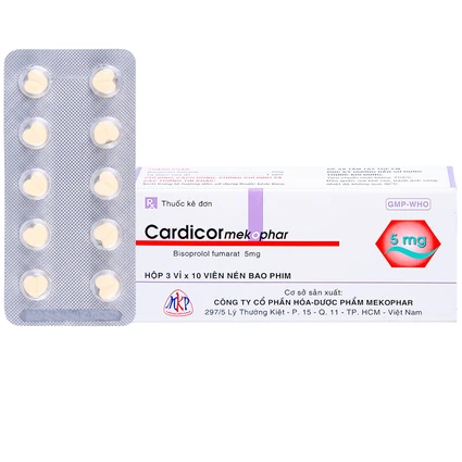 Thuốc Cardicor Mekophar 5 điều trị cao huyết áp, đau thắt ngực (3 vỉ x 10 viên)