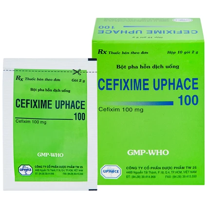 Bột pha hỗn dịch uống Cefixime Uphace 100mg điều trị nhiễm khuẩn (10 gói x 2g)