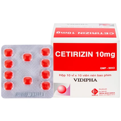 Thuốc Cetirizin 10mg Vidipha điều trị triệu chứng viêm mũi dị ứng, mày đay (10 vỉ x 10 viên)