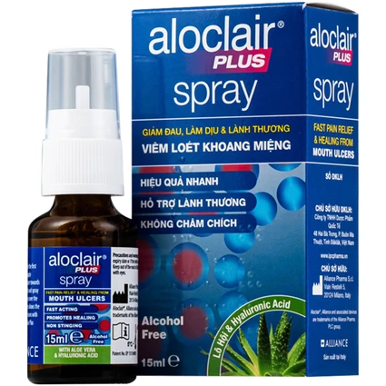Chai xịt nhiệt miệng, tay chân miệng Aloclair Plus 15ml hỗ trợ điều trị các vết thương trong khoang miệng