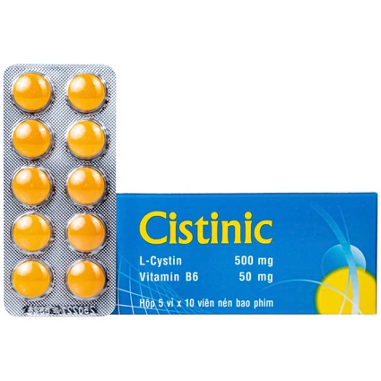 Thuốc Cistinic 500/50mg Usa-Nic Pharma Điều trị bệnh lý liên quan đến tóc, loạn dưỡng móng, chậm liền sẹo giác mạc (5 vỉ x 10 viên)
