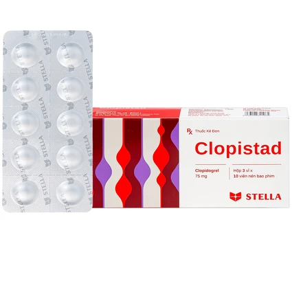 Thuốc Clopistad 75mg Stella phòng ngừa các biến cố do huyết khối động mạch (3 vỉ x 10 viên)