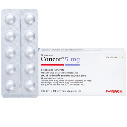 Thuốc Concor 5mg Merck điều trị tăng huyết áp, đau thắt ngực (3 vỉ x 10 viên)