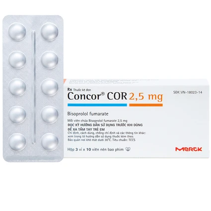 Thuốc Concor Cor 2.5mg Merck điều trị suy tim mãn tính (3 vỉ x 10 viên)