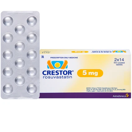 Thuốc Crestor 5mg AstraZeneca điều trị tăng cholesterol máu nguyên phát (2 vỉ x 14 viên)