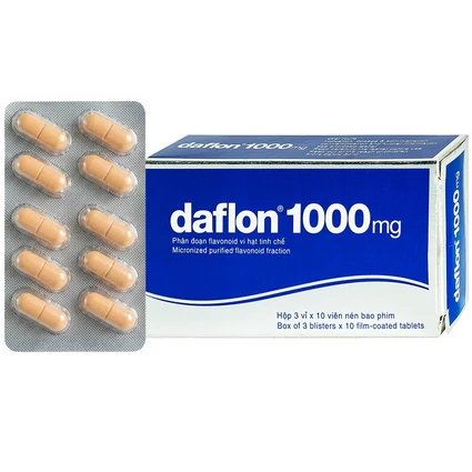 Thuốc Daflon 1000mg Servier điều trị triệu chứng thực thể liên quan đến trĩ cấp (3 vỉ x 10 viên)