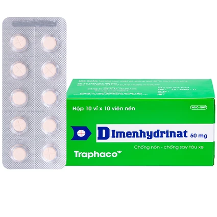 Thuốc Dimenhydrinat 50mg Traphaco chống nôn, chống say tàu xe (10 vỉ x 10 viên)