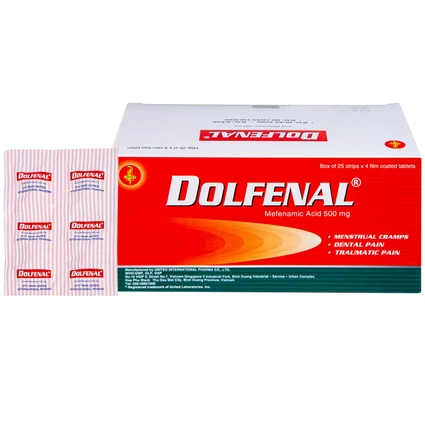 Thuốc Dolfenal United giảm đau bụng kinh, đau răng, đau do chấn thương (25 vỉ x 4 viên)