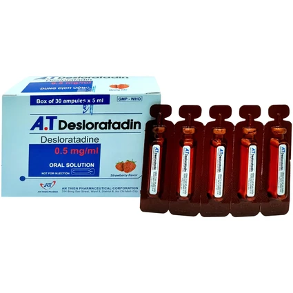 Dung dịch uống A.T Desloratadin 2.5mg An Thiên giảm viêm mũi dị ứng, nổi mày đay mạn tính (30 ống x 5ml)