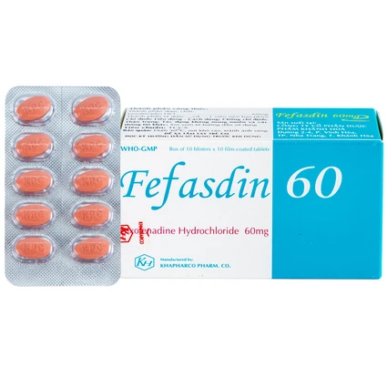 Thuốc Fefasdin 60 Khapharco điều trị viêm mũi dị ứng, mày đay mạn tính vô căn (10 vỉ x 10 viên)